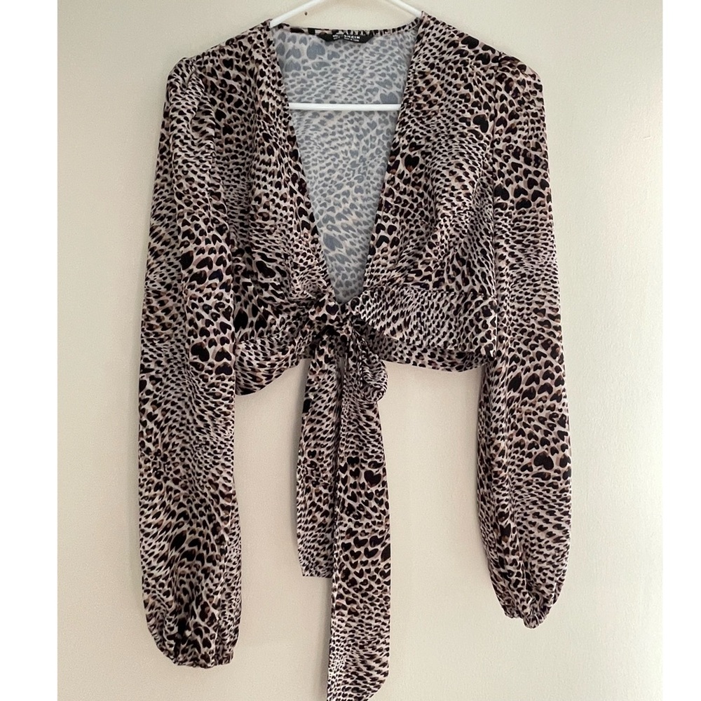 Animal Print Tie Front Top